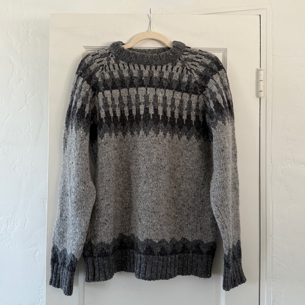 Howlin’ Men's Irish Fair Isle Wool Mohair Gray Patterned Sweater Size Large